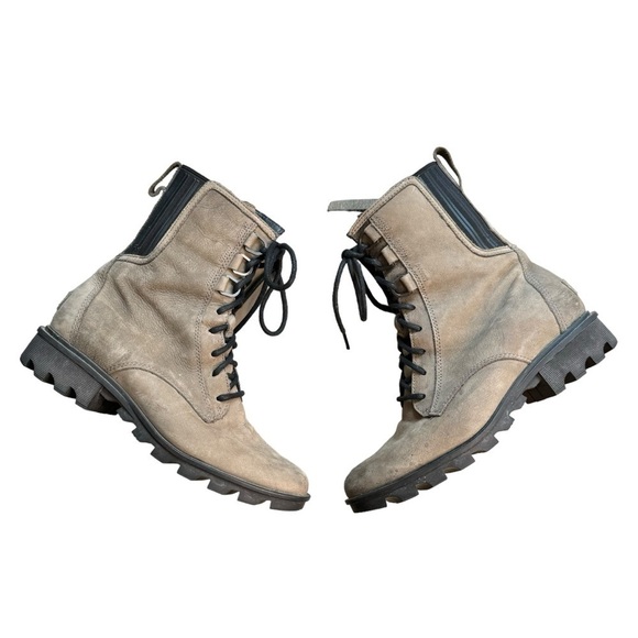 Sorel Womens Phoenix Boots 9 Gray Leather Waterproof Combat Short Lace Zip - Picture 1 of 12
